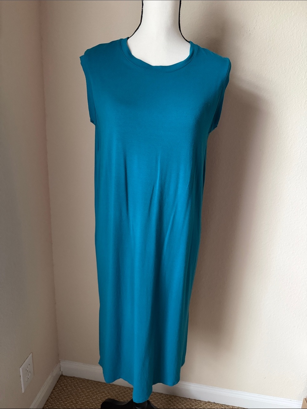 Eileen Fisher midi Dress in Teal. Petite M. Excellent cond.